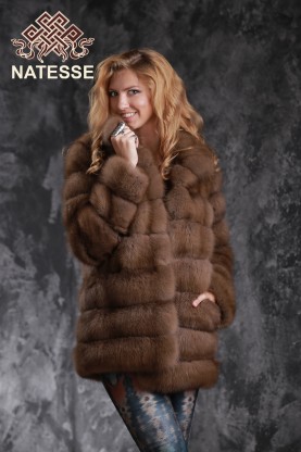 Mid-thigh length marten fur coat jacket 